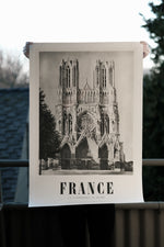 Vintage Mid-Century Reims Cathedral Travel Poster (Large/Linen-Backed)