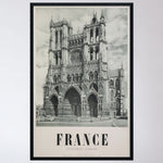 Vintage Mid-Century Amiens Cathedral Travel Poster (Large/Linen-Backed)